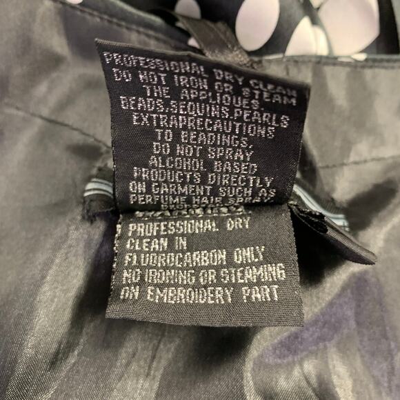 TERANI Size 6 Black White Viscose Blend Polka Dot Strapless Mermaid Gown - Picture 5 of 5